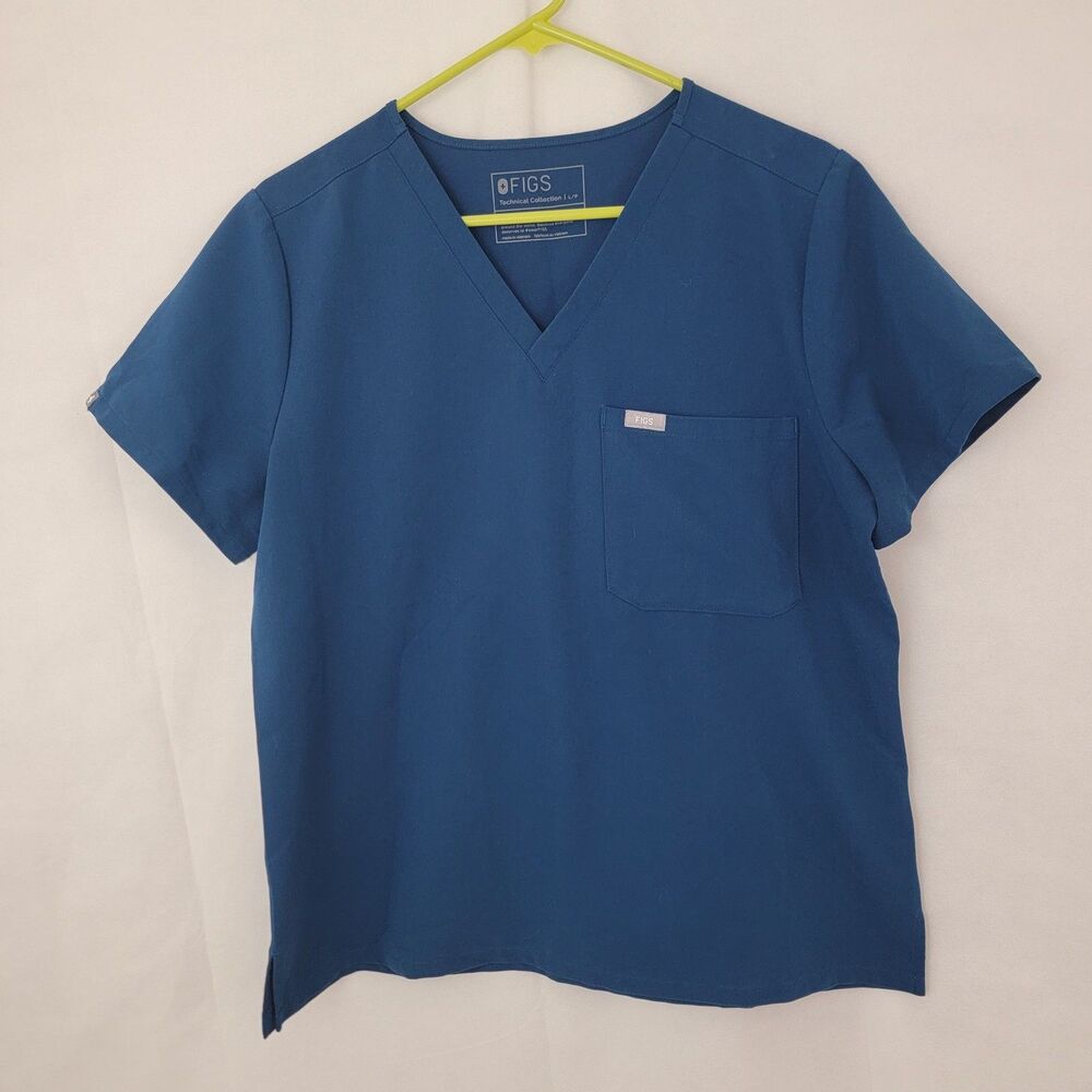 FIGS Womens Scrub Top Sz LARGE Catarina One Pocket BLUE 2866